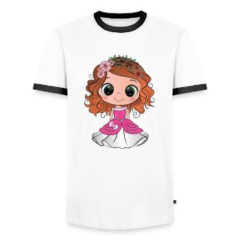 Red-haired princess with green eyes and a pink dress - Men's Ringer Shirt - white/black - Front - AI Model Female 172 light (172cm) & AI Model Male 178 dark (178cm)