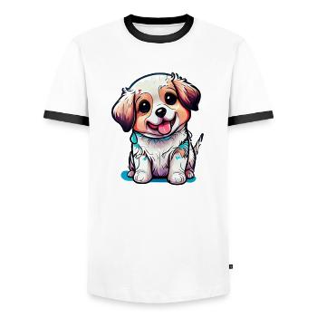 Embodies the pure joy that dogs bring us - Men's Ringer Shirt - white/black - Front - AI Model Female 172 light (172cm) & AI Model Male 178 dark (178cm)