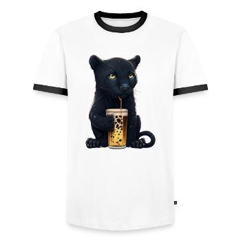 Black Panther boit un verre de bière - T-shirt contrasté Homme - blanc/noir - Devant - AI Model Female 172 light (172cm) & AI Model Male 178 dark (178cm)