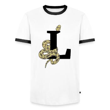 Letter l snake - Men's Ringer Shirt - white/black - Front - AI Model Female 172 light (172cm) & AI Model Male 178 dark (178cm)