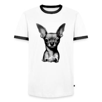 Chihuahua Chien Chihuahuapuppy Dog Propriétaire - T-shirt contrasté Homme - blanc/noir - Devant - AI Model Female 172 light (172cm) & AI Model Male 178 dark (178cm)