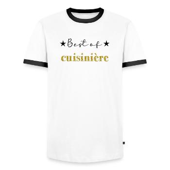 BONNE FÊTE MAMAN. MAMAN. FÊTE DES MÈRES - T-shirt contrasté Homme - blanc/noir - Devant - AI Model Female 172 light (172cm) & AI Model Male 178 dark (178cm)