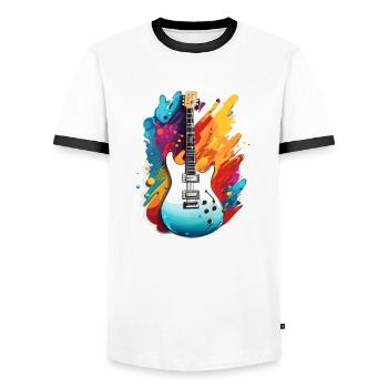 Rock n roll / Guitare / Musique / Instrument - T-shirt contrasté Homme - blanc/noir - Devant - AI Model Female 172 light (172cm) & AI Model Male 178 dark (178cm)