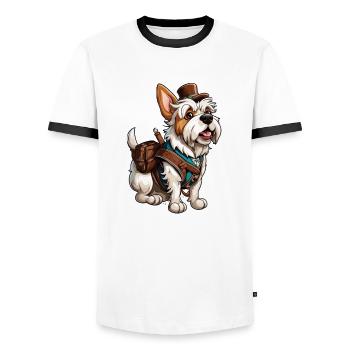 Lederhosen / Animal / Traditional costume / Tradition / Dog - Men's Ringer Shirt - white/black - Front - AI Model Female 172 light (172cm) & AI Model Male 178 dark (178cm)
