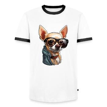 Chihuahua / small dog / animal / tiny / breed - Men's Ringer Shirt - white/black - Front - AI Model Female 172 light (172cm) & AI Model Male 178 dark (178cm)