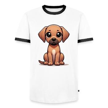 Digital illustration of cute Rhodesian Ridgeback - Men's Ringer Shirt - white/black - Front - AI Model Female 172 light (172cm) & AI Model Male 178 dark (178cm)