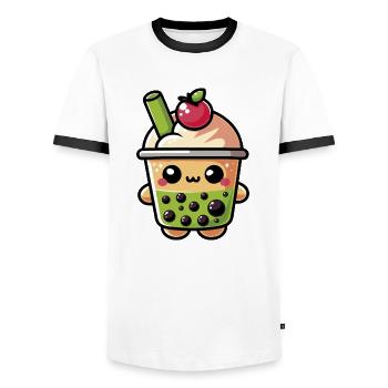 Niedlicher Kawaii Boba Milchtee - 3 - Männer Kontrast-T-Shirt - Weiß/Schwarz - Vorne - AI Model Female 172 light (172cm) & AI Model Male 178 dark (178cm)