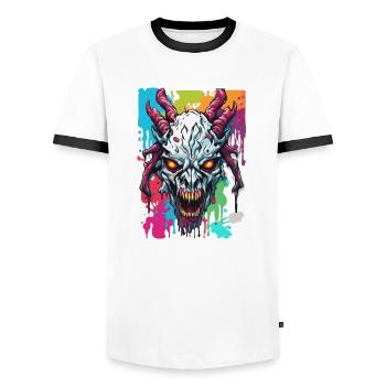 Wendigo / Evil Spirit / Possessive / Horror - Men's Ringer Shirt - white/black - Front - AI Model Female 172 light (172cm) & AI Model Male 178 dark (178cm)