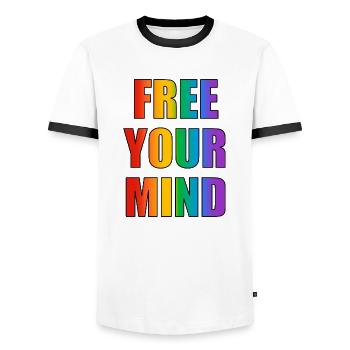 Libérez votre - T-shirt contrasté Homme - blanc/noir - Devant - AI Model Female 172 light (172cm) & AI Model Male 178 dark (178cm)