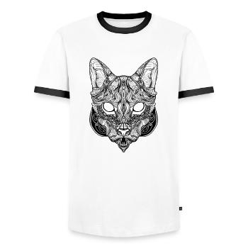 Mandala cat print - Men's Ringer Shirt - white/black - Front - AI Model Female 172 light (172cm) & AI Model Male 178 dark (178cm)