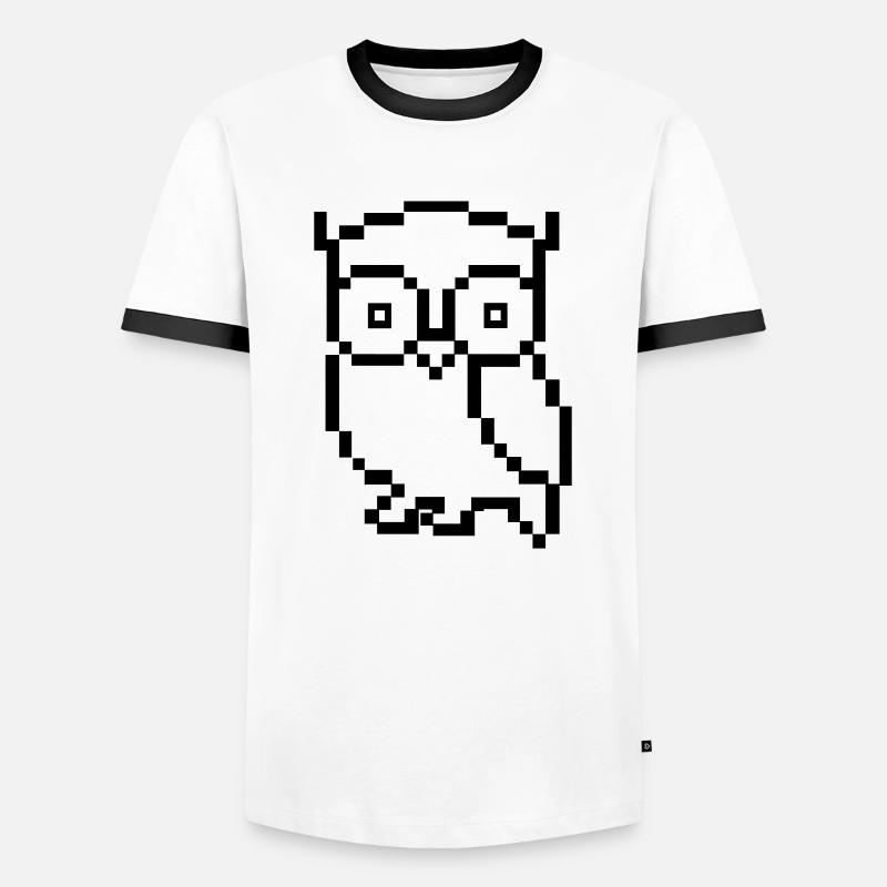 eule pixel - Männer Kontrast-T-Shirt - Weiß/Schwarz