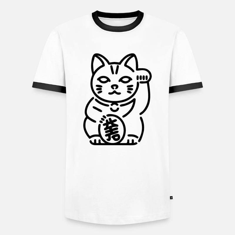 Maneki Neko cat - Men's Ringer Shirt - white/black