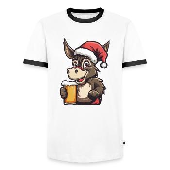 Esel Weihnachten Bier - Männer Kontrast-T-Shirt - Weiß/Schwarz - Vorne - AI Model Female 172 light (172cm) & AI Model Male 178 dark (178cm)