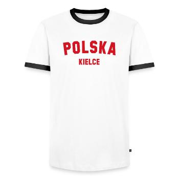KIELCE Polska Polen - Männer Kontrast-T-Shirt - Weiß/Schwarz - Vorne - AI Model Female 172 light (172cm) & AI Model Male 178 dark (178cm)
