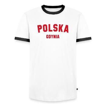 GDYNIA Polska Poland - Men's Ringer Shirt - white/black - Front - AI Model Female 172 light (172cm) & AI Model Male 178 dark (178cm)