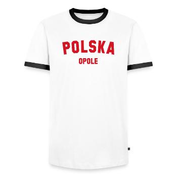 OPOLE Polska Pologne - T-shirt contrasté Homme - blanc/noir - Devant - AI Model Female 172 light (172cm) & AI Model Male 178 dark (178cm)