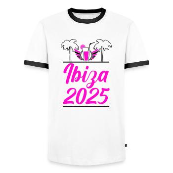 Ibiza 2025 - Men's Ringer Shirt - white/black - Front - AI Model Female 172 light (172cm) & AI Model Male 178 dark (178cm)