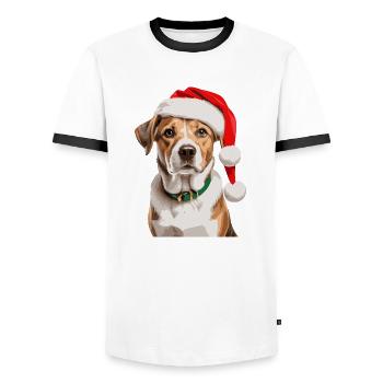 Chien mignon avec chapeau de Noël - T-shirt contrasté Homme - blanc/noir - Devant - AI Model Female 172 light (172cm) & AI Model Male 178 dark (178cm)