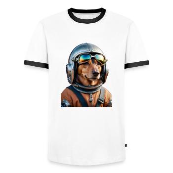 Teckel de l’espace | Chien dans l’espace - T-shirt contrasté Homme - blanc/noir - Devant - AI Model Female 172 light (172cm) & AI Model Male 178 dark (178cm)
