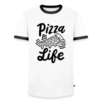 PIZZA is life - Men's Ringer Shirt - white/black - Front - AI Model Female 172 light (172cm) & AI Model Male 178 dark (178cm)