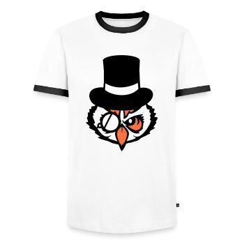 Sir Owl Top Hat Monocle Glasses Rich Mr. - Men's Ringer Shirt - white/black - Front - AI Model Female 172 light (172cm) & AI Model Male 178 dark (178cm)