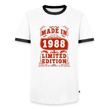 1988 Birthday 1988 Born in 1988 Birthday - Men's Ringer Shirt - white/black - Front - AI Model Female 172 light (172cm) & AI Model Male 178 dark (178cm)