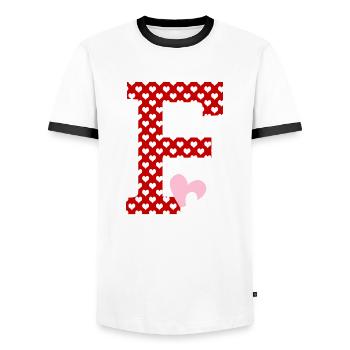 Letter F heart - Men's Ringer Shirt - white/black - Front - AI Model Female 172 light (172cm) & AI Model Male 178 dark (178cm)
