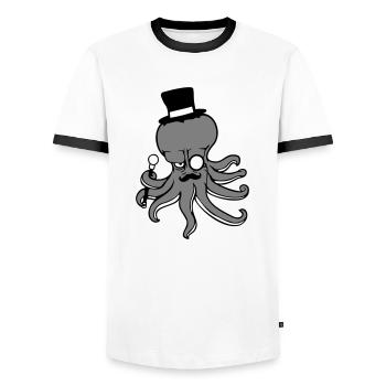 Kraken Mr. Sir Top Hat Monocle Glasses Empire - Men's Ringer Shirt - white/black - Front - AI Model Female 172 light (172cm) & AI Model Male 178 dark (178cm)