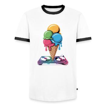 DJ Eiscreme Mix - Coole Beats für Heißes Wetter - Männer Kontrast-T-Shirt - Weiß/Schwarz - Vorne - AI Model Female 172 light (172cm) & AI Model Male 178 dark (178cm)
