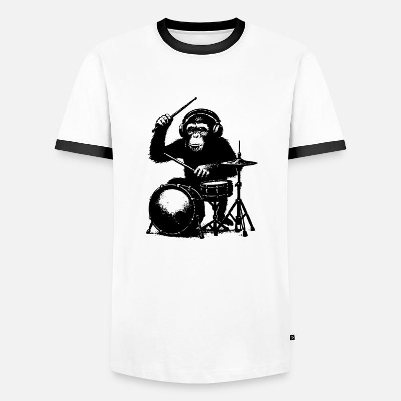 Grim monkey on drums - Men's Ringer Shirt - white/black