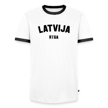 RIGA Latvia Latvija Lettland - Men's Ringer Shirt - white/black - Front - AI Model Female 172 light (172cm) & AI Model Male 178 dark (178cm)