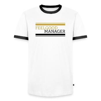 Feelgood manager white tshirt - Men's Ringer Shirt - white/black - Front - AI Model Female 172 light (172cm) & AI Model Male 178 dark (178cm)