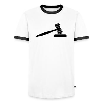 Dish hammer logo - Men's Ringer Shirt - white/black - Front - AI Model Female 172 light (172cm) & AI Model Male 178 dark (178cm)