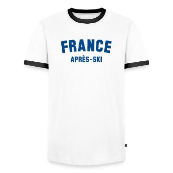 APRES SKI France - Men's Ringer Shirt - white/black - Front - AI Model Female 172 light (172cm) & AI Model Male 178 dark (178cm)