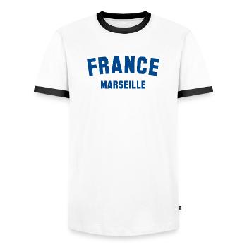 MARSEILLE France Frankreich - T-shirt contrasté Homme - blanc/noir - Devant - AI Model Female 172 light (172cm) & AI Model Male 178 dark (178cm)