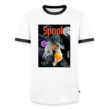 Magazine cover SPOOK - Men's Ringer Shirt - white/black - Front - AI Model Female 172 light (172cm) & AI Model Male 178 dark (178cm)