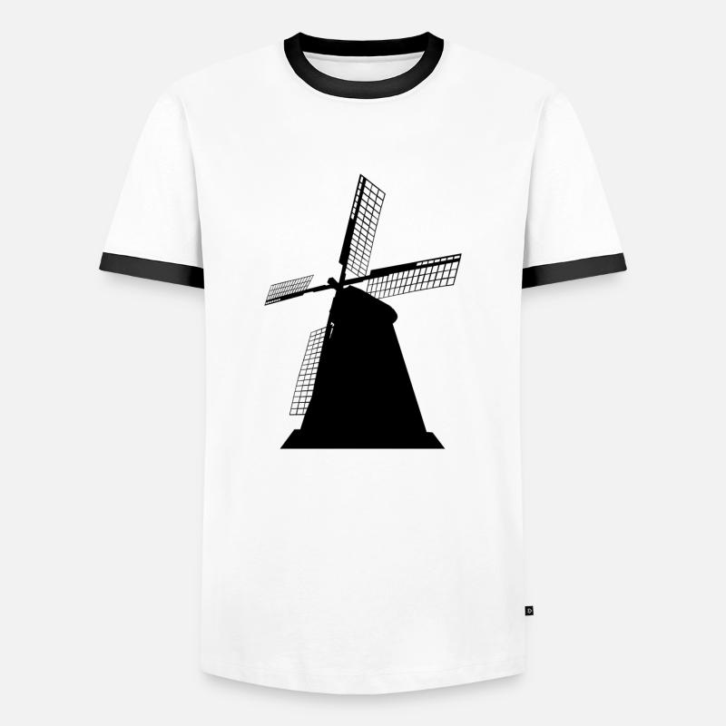 windmill windmill wind turbine windrad25 - Men's Ringer Shirt - white/black