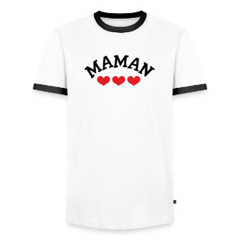 Mom / Mother's Day - Men's Ringer Shirt - white/black - Front - AI Model Female 172 light (172cm) & AI Model Male 178 dark (178cm)