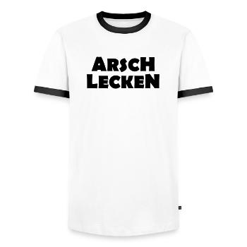 ARSCH LECKEN - Männer Kontrast-T-Shirt - Weiß/Schwarz - Vorne - AI Model Female 172 light (172cm) & AI Model Male 178 dark (178cm)