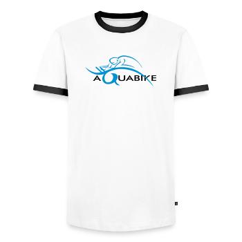 Aquabike en action - T-shirt contrasté Homme - blanc/noir - Devant - AI Model Female 172 light (172cm) & AI Model Male 178 dark (178cm)