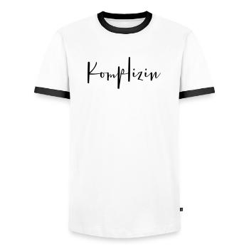 Komplizin Partnerin Freundin Ehefrau - Männer Kontrast-T-Shirt - Weiß/Schwarz - Vorne - AI Model Female 172 light (172cm) & AI Model Male 178 dark (178cm)