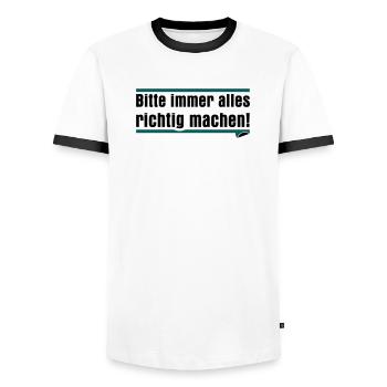 Bitte immer alles richtig machen - Männer Kontrast-T-Shirt - Weiß/Schwarz - Vorne - AI Model Female 172 light (172cm) & AI Model Male 178 dark (178cm)