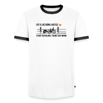 Bike Travel Adventure - Men's Ringer Shirt - white/black - Front - AI Model Female 172 light (172cm) & AI Model Male 178 dark (178cm)