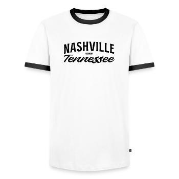 Nashville Lettering Music City Tennessee - Men's Ringer Shirt - white/black - Front - AI Model Female 172 light (172cm) & AI Model Male 178 dark (178cm)
