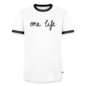 UNE VIE - T-shirt contrasté Homme - blanc/noir - Devant - AI Model Female 172 light (172cm) & AI Model Male 178 dark (178cm)