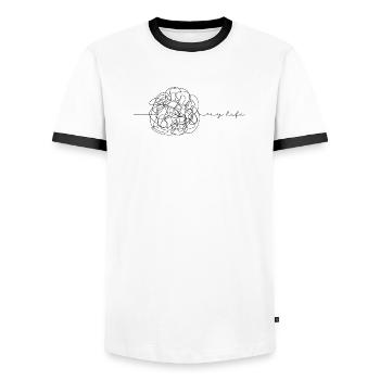 My Life - Men's Ringer Shirt - white/black - Front - AI Model Female 172 light (172cm) & AI Model Male 178 dark (178cm)