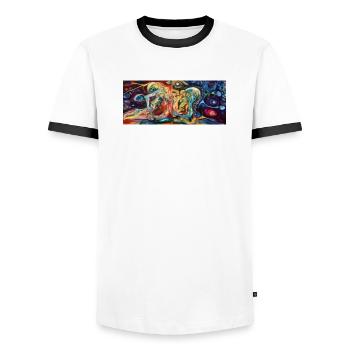 Twin Neon Embrace - Men's Ringer Shirt - white/black - Front - AI Model Female 172 light (172cm) & AI Model Male 178 dark (178cm)