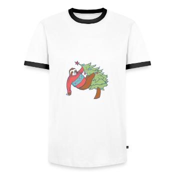 Wake Me Up When It's Christmas Sloth Tree - Men's Ringer Shirt - white/black - Front - AI Model Female 172 light (172cm) & AI Model Male 178 dark (178cm)