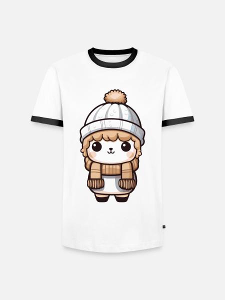 Alpaca Winter Llama Comic - Men's Ringer Shirt - white/black