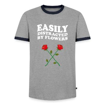 Facilement distrait par les fleurs Rose Rosen Blumen - T-shirt contrasté Homme - gris/marine  - Devant - AI Model Female 172 light (172cm) & AI Model Male 178 light (178cm)